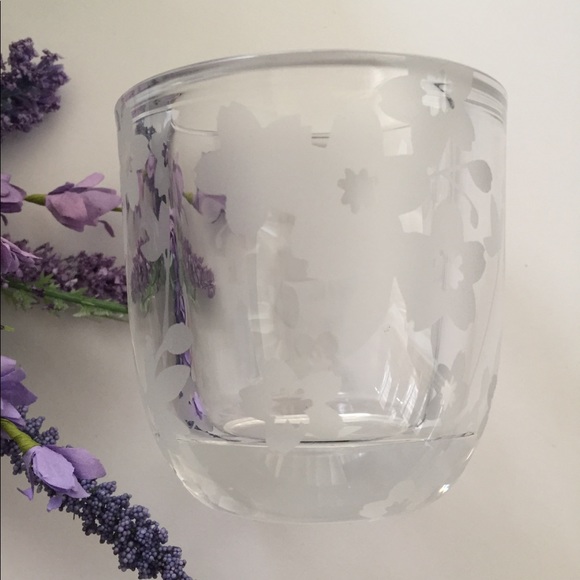 Partylite Sakura clear transparent glass etched cherry blossom candle holder new - Picture 6 of 10